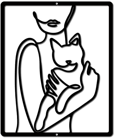 CREATCABIN Cat Metal Wall Art Decor Human Black Wall Signs Ferro Appeso Ornamento in Metallo Scultura per Balcone Giardino Casa Soggiorno Decorazione Outdoor Indoor Cucina Ufficio Regali 30x25cm