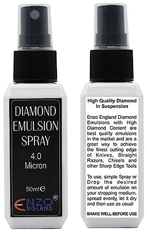 ENZO ENGLAND - 50ml Poly Diamond Suspension Emulsion Stropping Sharpening Honing Premium Quality Knife Sharpener Poly Diamond Spray 4.0 Micron Spray (Size 4.0 Micron)