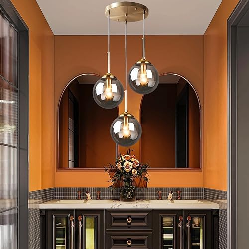 Hängelampe industrielle Vintage Pendellampe Treppen 3-flammige Pendelleuchte helles Metall mit Glaskugel Lampenschirm Retro Decken Hängeleuchten Esszimmer Küche Insel Kronleuchter ( Color : Black )