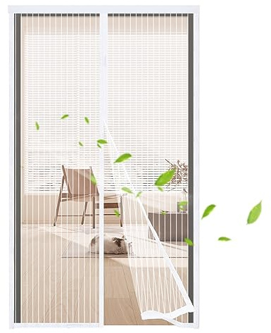 Magnetic Fly Screen Door 130x210cm,Anti Mosquito Mesh Curtain with Powerful Magnets, Easy Installation,Insect Protection Door No Gap for Patio Balcony Sliding Door,White