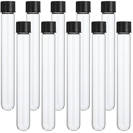 PATIKIL 30ml Test Tubes, 15pcs 5.91x0.79in Glass Clear Round Bottom Test Tube Containers with Plastic Cap for Bead Party Candy Bath Salt Storage Scientific Experiment Plant Propagation