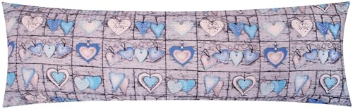 Seersucker Seitenschläferkissen Bezug 40x145cm - Landhaus Blau (358/2) | 100% Baumwolle, Kissenbezug, Bezug, Kissenhülle - Herzen im Landhaus Stil - Reißverschluss auf der langen Seite
