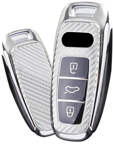ontto Schlüsselhülle Passt für Audi A3 A6 A7 A8 E-Tron S3 S6 RS6 S7 RS7 Q7 SQ7 Q8 SQ8 2019-2023 3 Tasten TPU Kohlefaser Autoschlüssel Hülle Schlüsselbox Schlüsselgehäuse Auto-Zubehör-Silber