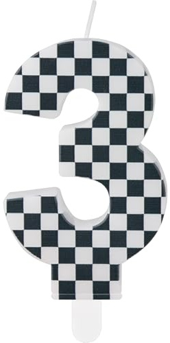 Rennwagen Geburtstagskerzen mit schwarzen weißen Streifen, Rennwagen Nummer 3 Kerzen für Kuchen, Rennwagen Kuchen Topper, Rennwagen Themenparty für Mädchen Jungen 3th Geburtstag Dekorationen Zubehör