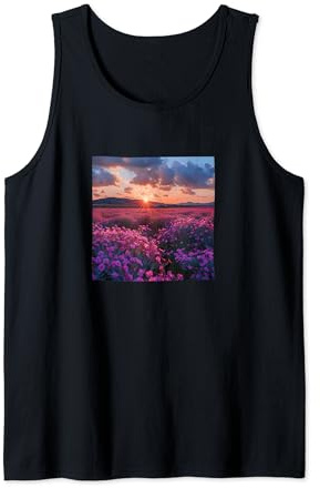 Oleander Flower Field Beautiful Sunset Graphic Tank Top