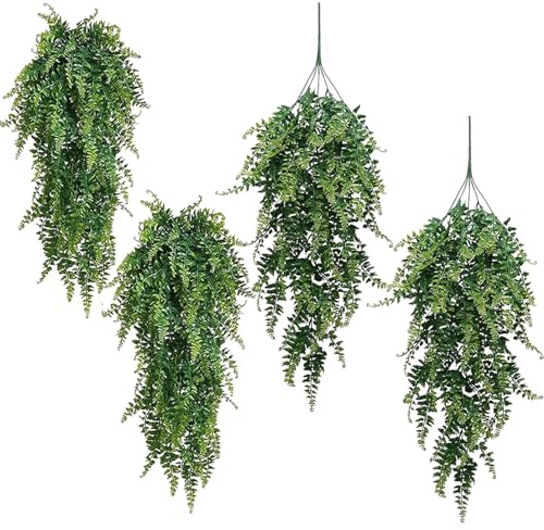 RXKFIGX 4 Stück Kunstpflanze Hängend Kunststoff Ivy Blätter Dekoration Grünpflanze Plastikpflanzen 81 cm Künstliche Hängepflanzen Farn für Wand Balkon Garten Hochzeit Drinnen Draußen Deko