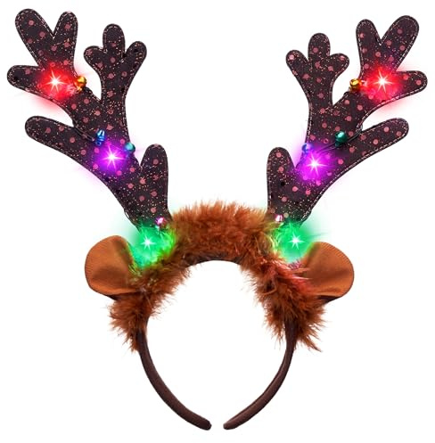 JOYIN 4Weihnachtsstirnband mit leuchtendem Geweih, langes Geweih-Stirnband für Erwachsene und Kinder, Weihnachtsparty-Geschenke, Weihnachtszubehör, Weihnachtsferien. (4)