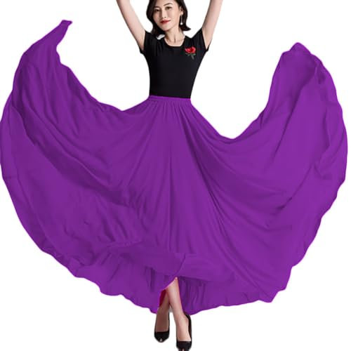 Chiffon Bauchtanz Rock Damen Flamenco Rock Lang 720 Grad Rock Flamenco Tanzrock Professionelle Tänzer Schwingen Tanz Rock Tanzkostüme Kleidung,Lila,M