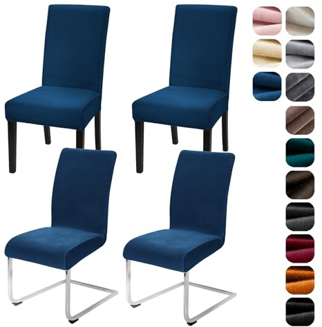 Alishomtll Stretch Samt Stuhlhussen 4er Set Velvet/Velour Stuhlbezug Schwingstuhl Elastische Hussen Waschbarer Stühle Schutz für Küche Restaurant Hotel Bankett Hochzeit (Marineblau, 4 Stück)