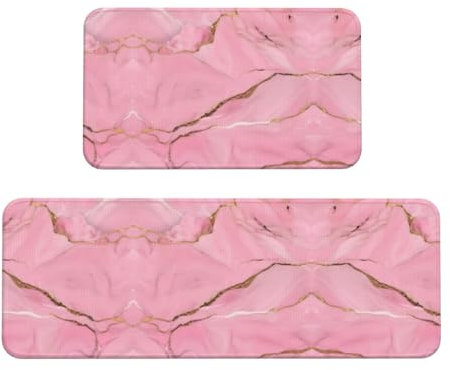 YQxwJL Küchenteppich, rutschfest, mit Marmor-Textur, 2er-Set, bequeme Stehmatten für Küche, Büro