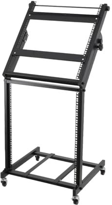Cozyel 12U Mobile DJ Deck Stand DJ Mixer Stand Rack Mount Rolling Stand Stage Cart Adjustable Rack Mount for Music Studio Booth Pro Audio Recording Cabinet Stage Equipment