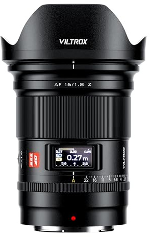 VILTROX 16mm f/1.8 Z Objectif pour Nikon Z-Mount Full Frame Prime Grand Angle Autofocus Objectif avec écran LCD AF/MF Switch Compatible avec Nikon Z Mount Z5 Z50 Z6 Z6II Z7 Z7II ZFC Z30 Z9 Z8 ZF