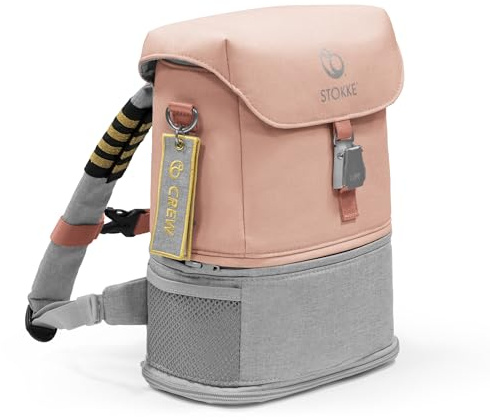 Stokke JetKids BackPack, Coral Pink - Expandable Design for Kids 2-7 Years Old - Easy-to-Clean, Water Repellent Fabric - Includes Pull-Out Seat Pad, Name Tag & Detachable Captain Stripes