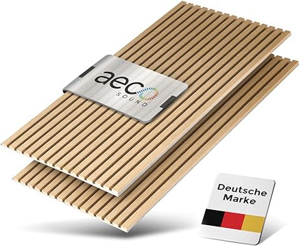 Aeco Sound® - Panneaux Acoustiques En Bois, 2 Pièces De 120x60 cm (= 1,44m²) - Feutre Acoustique (Gris) & Placage En Bois Véritable (Chêne) - Revêtement Mural 3D, Isolation Phonique