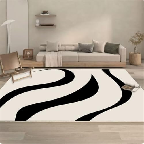 RUGMRZ Möbel Wohnzimmer Anti Teppich Rutsch Schwarz-weißer einfacher Wohnzimmerteppich, Kurvendekoration, modern, pflegeleicht Webteppich 80X120CM