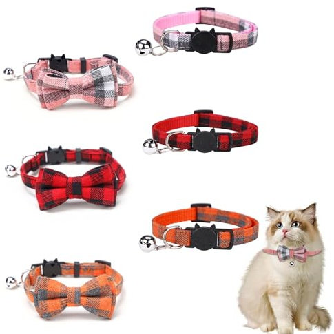 Katzenhalsbänder, 6 Stück, Katzenfliege, verstellbares Katzenhalsband mit Schleife, abnehmbares Kätzchenhalsband mit Glocke und Schnellverschluss-Schnalle für Welpen, Kätzchen