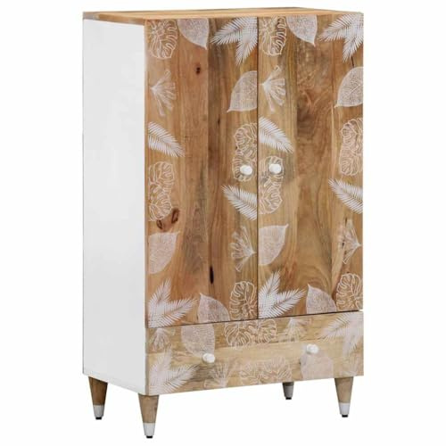 vidaXL solid mango wood highboard - white accents/60x33.5x100 cm