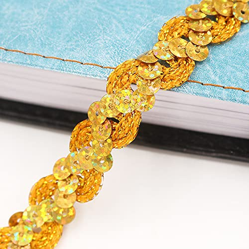1.5cm x 15m Glitzer Pailletten Spitzenband Gewelltes Paillettenband Spitzenborte Dekoband Zierband Borten Bänder Trim Bortenband Glitzer Borte zum Nähen für Kleid verschönern Stirnband,Glitzergold