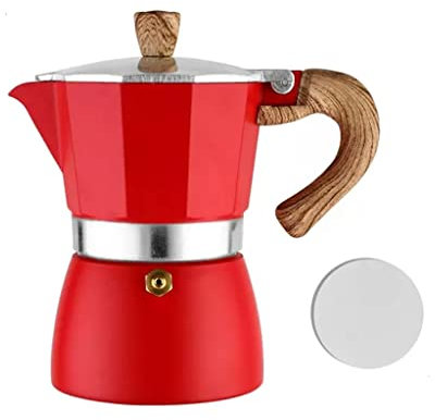 ZLSNOBLE Coffee Maker, Moka Pot Coffee Maker, 3-6 Cup Stovetop Espresso Machine Camping Manual Cuban Coffee Percolator For Cappuccino Or Latte(Red,300ML)