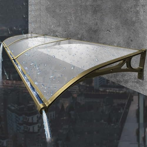 HARELA Marquise De Porte Exterieur Marquise De Porte D'Entrée, Toit Marquise en Polycarbonate Porte, Panneau Transparent+Support, Auvent Fenêtre(Gold,100x120cm/39x47in)