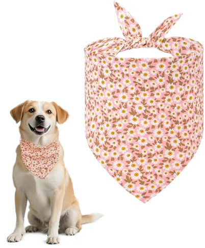 Werownsgso Dog Bandana, Pet's Triangle Scarf, Washable Spring Stylish Pet Scarves with Floral Print for Small Medium Large Dogs Accessories Costume (Pink)