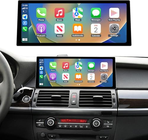 Road Top 12,3 Zoll Autoradio Carplay für BMW X5 X6 E70/E71 CIC (2009-2014) | Linux HD Touchscreen mit ultraschmalem Rahmen, Wireless CarPlay, Android Auto, MirrorLink, Carplay Bildschirm Upgrade