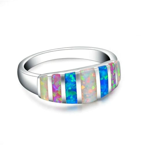 Hasdnker Ring Ringe Damen Bijouterie Herren Damenmode Bunter Simulierter Opal Silber Farbe Ring Hochzeitsschmuck Größe 6-10