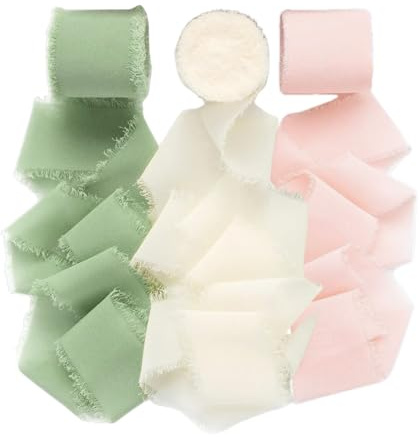 Schleifenband Chiffonband 3er Set 4 cm x 5 m Eukalyptus Grün Geschenkband Stoffband für Hochzeitsdeko Brautsträuße Geschenkverpackung DIY Basteln