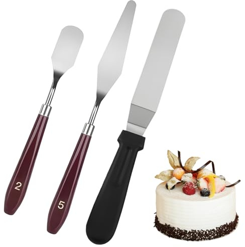 Set di 3 spatole per crema e torte, in acciaio inox, per decorare torte