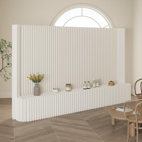Faltbarer Raumteiler mit Ablageregal Flexibel Sichtschutz Trennwand, Ideal für Büro, Wohnzimmer, Geschäfte Wohnzimmer, Schlafzimmer, Balkon(Weiß) (L400 x B43 x H180 cm)