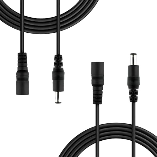Auroh 12V DC Power Cable 1M Black 2 Pack - 5.5x2.1mm Extension for CCTV | Extends 12V DC power to CCTV cameras, DVR, LED strip lights and routers. 5.5mm x 2.1mm male to female barrel plug.
