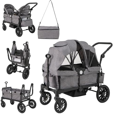 LIFEZEAL Carrito de Viaje para Niños de 6 Meses o Más, Plegable, Ajustable, Portátil, con Techo, Ruedas, Bolsa de Pañales, Máx. 50 kg (Gris)