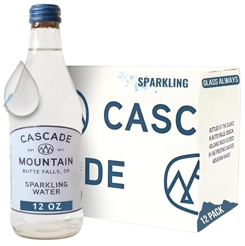 Cascade Mountain Sparkling Mineral Water in Glass Bottle | 12oz (12 Pack) | 7.7 pH Balanced, Purified, Natural Spring Bottled Drinking Water – Elevate Your Hydration (12 Fl Oz (Pack of 12), Sparkling Water NEW!)