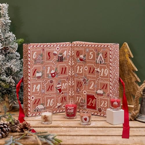 WEB2O Calendario de Adviento con 24 velas perfumadas, rojo y kraft, colección de Navidad, para adultos y adolescentes