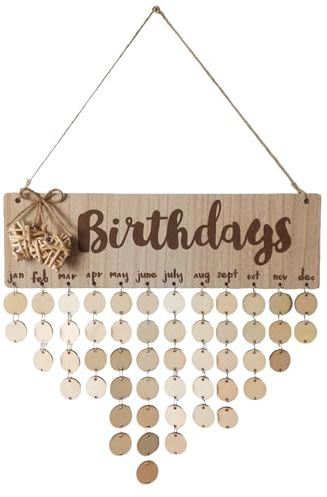 Wooden Family Birthday Calendar Board,Birthday Reminder Calendar Board, Tracker Plaque with 50 Tags for Wall, Home Classroom Decor & Gift for Mom, Teacher, Family Organizer