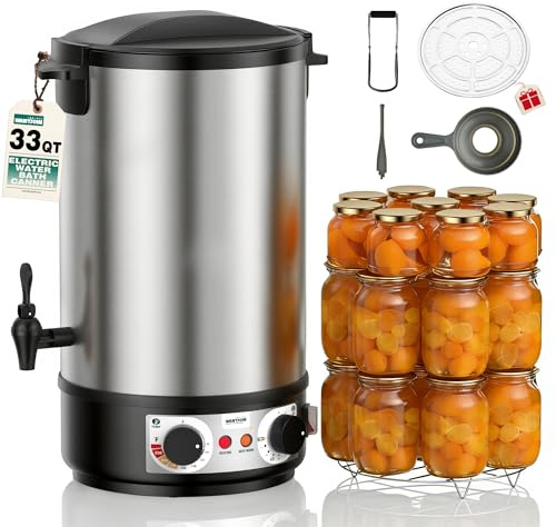WantJoin Water Bath Canner - 1800W 33QT Stainless Steel Electric Canner, Adjustable Temp (86-212°F) & Timer (30-180min), Makes 11 Quart Jars, Includes Rack, Jar Lifter, Funnel for Home Canning