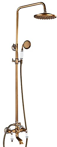 chandelier Shower System with Swivel Tub Spout Shower Faucet Set Antique Brass Shower Combo Set with Handheld Sprayer and 8 Rain Shower Head Tub and Shower Trim,Showerheads chandelier