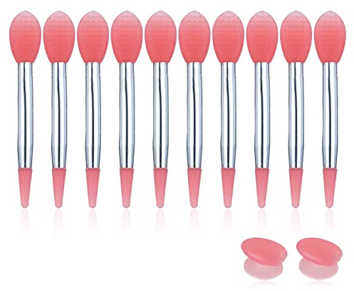 LUCKDANO Juego de 10 Brochas de Silicona para Labios con Fundas Antipérdida para el Cuidado de los Labios | Pinceles Aplicadores Suaves, No Tóxicos, Ideales para Aplicar Cremas y Brillos Labiales