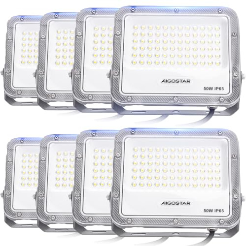Aigostar Faretto LED Esterno: Proiettore da esterno 50W 6500K- Proiettore da Esterno 4500LM Impermeabile IP65 per Cortile, Giardino, Garage, 8 Pacchi