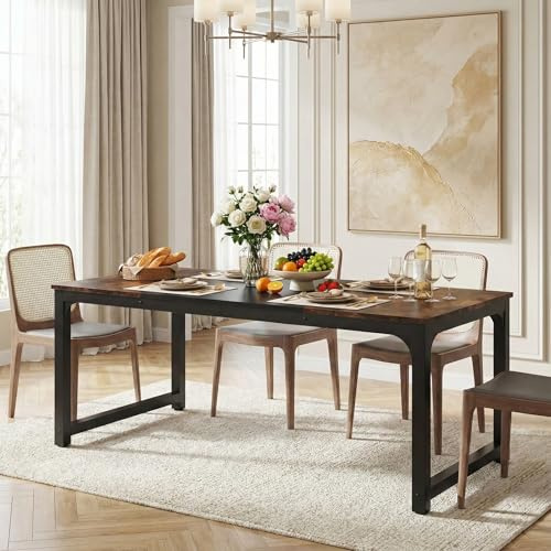 Lailang 160cm Mesa de Comedor, Mesa Rectangular, Mesa Comedor Madera, Mesa Cocina, Comedores Modernos, 160 x 80 x 75 cm, Marrón Rústico