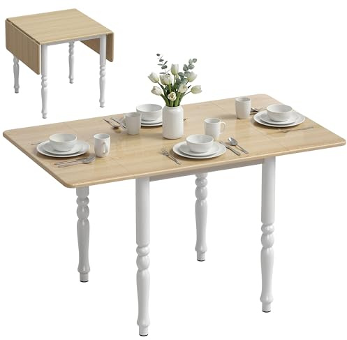 HOMCOM Tavolo da Pranzo Pieghevole per 2-6 Persone 74-134x80 cm Naturale