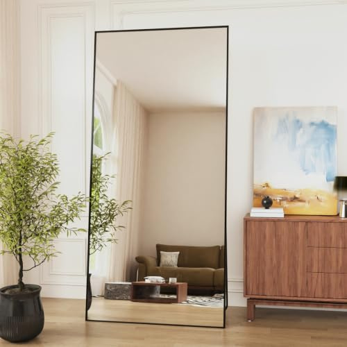 Vortisys Miroir sur Pied 180x 75 cm, Verre Trémpe, Noir | Cadre en Alliage d'Aluminium, Grand Miroir Intégral, Miroirs en Pied pour Chambre, Salon, Dressing