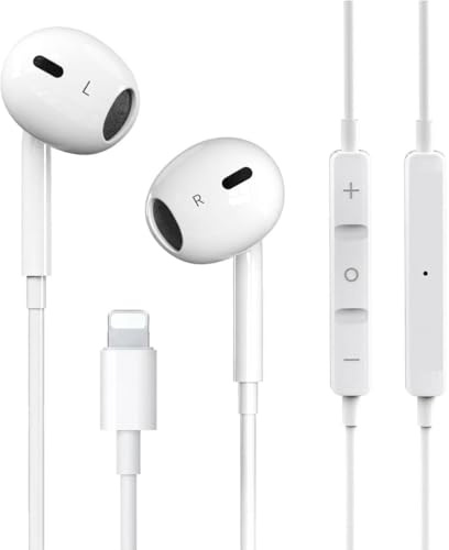 DisRun In-Ear Lightning Earphones for iPhone [MFi Certified] HiFi Stereo Noise Isolating Headphones Wired In-Ear Earbuds Volume Control Compatible with iPhone 14/13/SE/12/11/XR/8/7/XS,Plug and Play