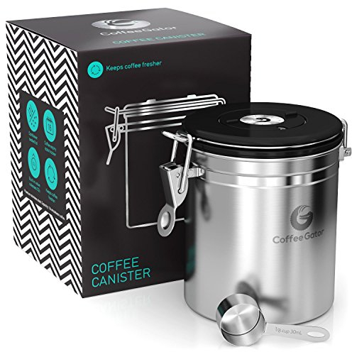 Coffee Gator Barattolo Porta Caffè, Mantiene il Caffè Aromatico Più a Lungo, Cucchiaino in Acciaio Inox Incluso, di Prima Qualità