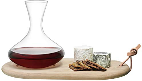 LSA International Wine Carafe 1.4L & Oak Cheese Board Set| 1 Unit | Mouthblown & Handmade Glass | Hand Planed Wood | WI33