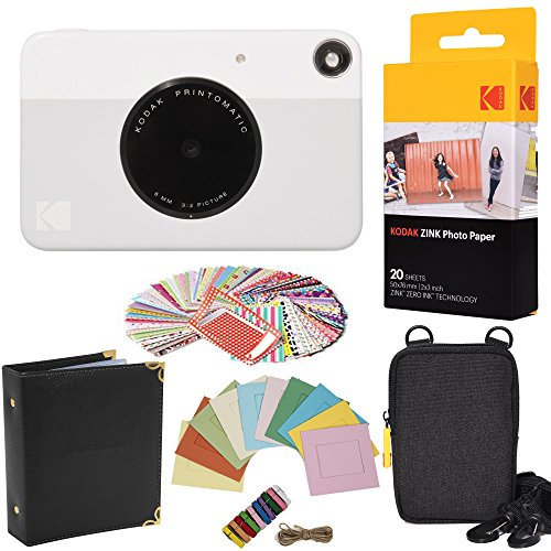 KODAK - Pacchetto Regalo con Fotocamera istantanea Printomatic (Grigia) + Carta Zink (20 Fogli) + Custodia + 100 cornici adesive + cornici da Appendere + Album