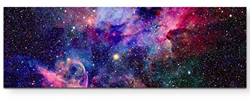 SIN-US 74 120x40cm Nebel und Galaxien im Weltraum - Panoramabild auf Leinwand Lila Schwarz Rosa