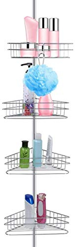 Bathroom Corner Shelf 4 Tier Storage Shower Rack Caddy Telescopic Organiser Shelves Non Rust, Adjustable Height 233-243 cm