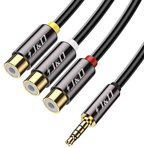 J&D 3.5mm to RCA Adaptateur Câble, RCA Câble Plaqué Or Coquille de Cuivre Heavy Duty 3,5mm (1/8 Pouce) Mâle TRRS à 3 RCA Femelle Adaptateur Audio stéréo pour Audio, HDTV, 0,3 Meter