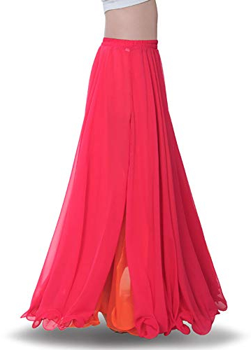 ROYAL SMEELA Bauchtanz-Rock aus Chiffon, für Damen, Bauchtanz-Kostüm, Tribal-Bauchtanzkleid, hoher Schlitz, 10 Farben - Pink - Einheitsgröße